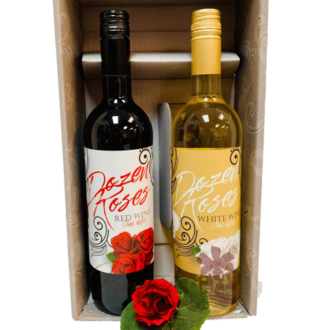 Red & Yellow Roses Wine Gift Basket, Dozen Roses Wine, Valentines Day Gifts for her, Wines that express love, Engraved Wine, Wine Gift Set