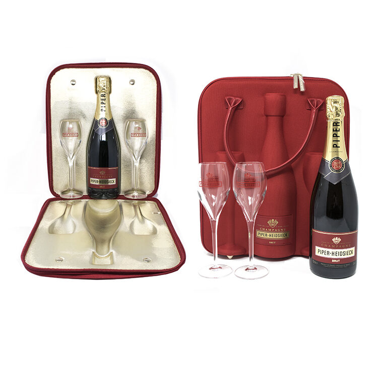 Piper-Heidsieck Brut Champagne Picnic Carrier, Champagne Gift Set, Engraved Piper Heidsieck, Piper Heidsieck Gift Set, Piper Heidsieck Gift Basket, Insulated Champagne Carrier