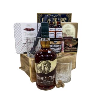 Buffalo Trace Old Fashioned Cocktail Kit, cocktail nuts, Buffalo Trace, Kentucky Bourbon, cheese spread, crackers, snacks, chocolates, wooden container