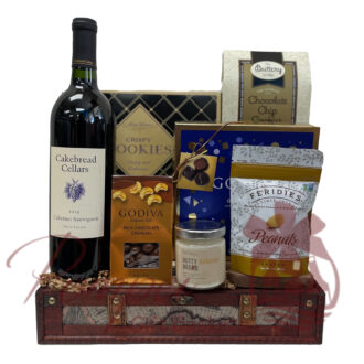 cake bread, cake bread cellars, wine gift basket, Godiva, local candle, cookies, chocolate, celebration, retirement, New Jersey, New York, family owned business